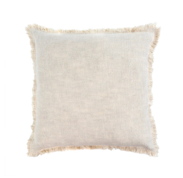 The linen fringe pillow is a generous 24" square filled with a plush down insert. All four sides are finished with a natural fringe edge. The perfect accent for natural luxury living.