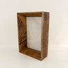 Salvage raw wood picture frame, 4"x6". Deep 2" frame stands on its own for table display.