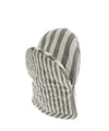 Harbor stripe oven mitt in coal. Classic white and coal grey bengal stripe woven in recycled cotton. Quilted with heat resistant filling. Measures 8"l x 5.5"w.