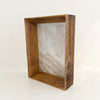 Salvage raw wood picture frame, 5"x7". Deep 2" frame stands on its own for table display. 
