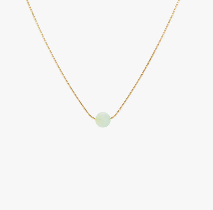 Aqui gemstone chocker. A delicate 14k gold filled chain with a pale aqua Amazonite gemstone. Length 15" with a 3" extender. Amazonite stone .25" diameter.