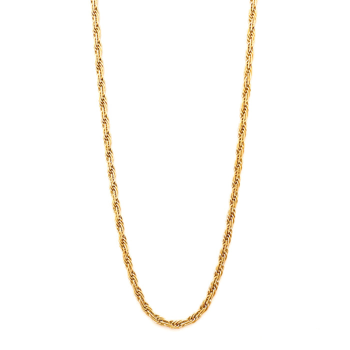 Calia rope necklace by Ellie Vail. Twisted rope chain. Water, sweat and tarnish resistant. Made of marine grade stainless steel with gold plating. 15" length.