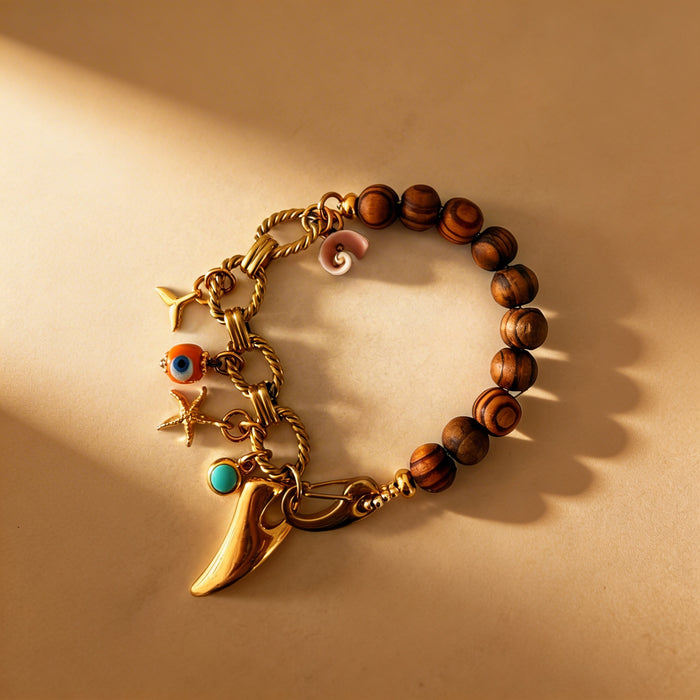 Boho Wood Charm Bracelet
