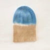 Surf + Sand dip dyed cashmere rib beanie. 100% cashmere hand  dyed with a surf blue top and sand border. 
