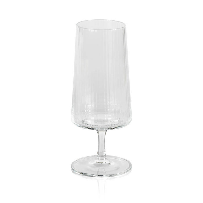 Clear fluted cocktail glass. Tapered shape on top of a short delicate stem. Measures 3" x 7". 12.85 oz/380ml capacity.