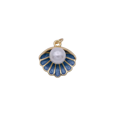 Blue enamel and gold shell charm with a white pearl.