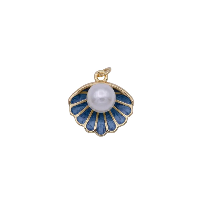 Blue enamel and gold shell charm with a white pearl.