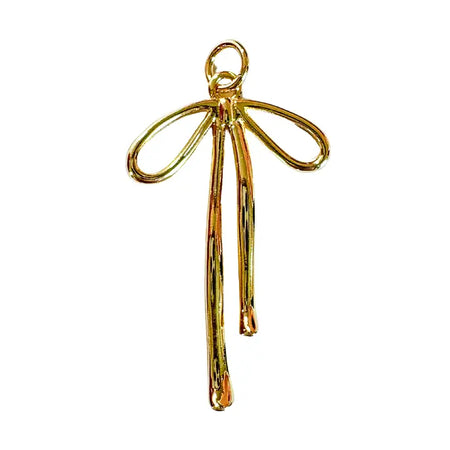 Gold bow-shaped charm for necklaces. Measures .75" x 1.25". Water and tarnish resistant.