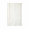Off White linen tea towel bordered with a soft sand (dune) colored double stripe. 21 x 31 inches.