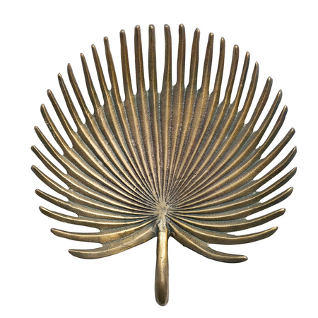 Palm shaped tray made of Aluminum with a warm bronze finish. 12" length x 13" width x 2" depth.