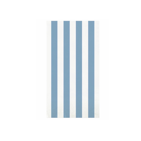 Blue and white stripe paper napkin on a white background. Sold as a pack of 20. Each measures 4.25 x 8 inch folded.