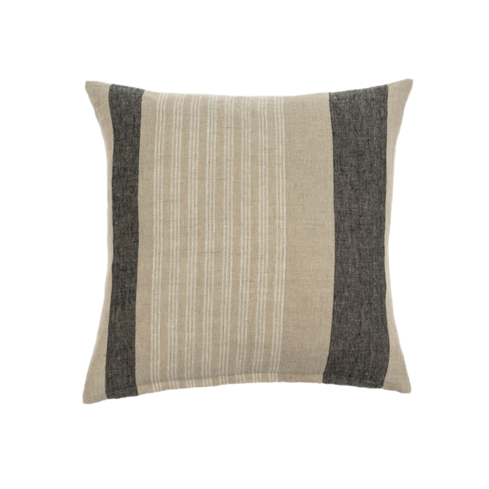 Beige, black and white stripe pillow. 20 inch square. 100% linen cover with down insert.