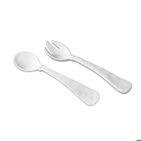 Pair of matte white melamine servers. Coordinates with the Cloud melamine collection. 11.75 x 2.75 inches.