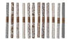 Twelve rolls of block printed gift wrap in soft neutral colors. Each roll is a different print. Roll contains three sheets. 28" x 20"