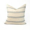 The Laguna pillow cover is limited edition. Made from a hand woven hemp textile in pale sand with marine blue stripes. The perfect accent for any modern coastal home. Pairs well well with any pillow from our Laguna Collection. Measures 20" x 20". Insert not included.