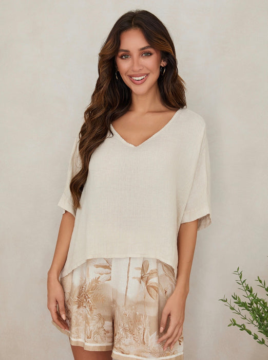Boxy Linen V Neck Top
