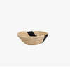 Mala basket bowl. Round bowl hand crafted using natural sweetgrass and raffia with a bold black stripe. 6" diameter 1.5" height.