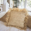 Raffia fringe pillow styled with other pillows on white sofa. Raffia fringe pillow measures 20" square plus a 3.5" fringe trim. Insert is included. Other pillows sold separately.