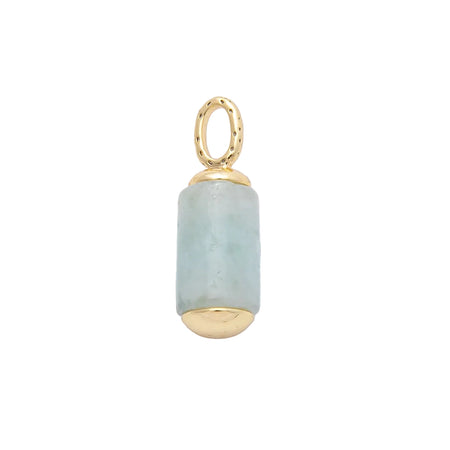 Pale green Prehnite gemstone charm with gold fittings. 