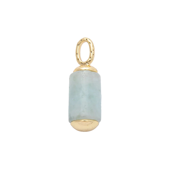 Pale green Prehnite gemstone charm with gold fittings. 