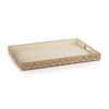 Large Hamptons serving tray. Rectangular tray 24" x 16" x 1.75". Exterior basketweave in Abaca rope, interior is lined with seagrass paper. Two cut outs on side act as handles. 