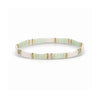 White, mint green and gold stretch bracelet made using flat, square "Tila" beads. One size fits most. 