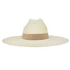 Natural structured straw hat with a sand colored cowhide band.
