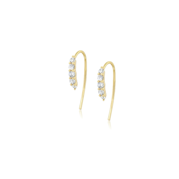 Pave' ear spikes by Tai Jewelry. Modern and minimal gold plated ear spikes with 5 small clear CZ stones. Measures 1/2" length in front, 3/4" length in back.