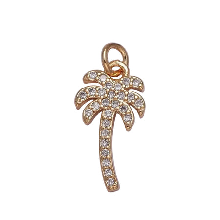 Gold palm tree charm encrusted with clear CZ stones. Gold filled over brass. 
