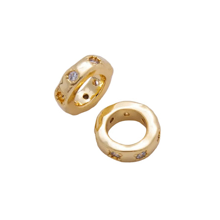 Two gold rondells with sparklking pave' CZ stones. Use as a spacer between charms. 18K gold filled brass. Sold individually.