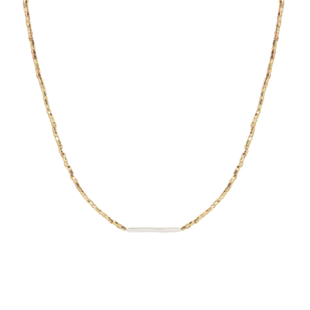 Pearl bar choker. Shimmering gold bead choker necklace with a fine bar in genuine mother of pearl. 13.5 inch length with 2 inch extender. 1 inch pearl bar charm. 