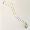 18 inch delicate gold filled box chain with pull adjuster and pave' gold lock carabiner charm.