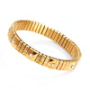 Gold stretch tile bracelet with hammered finish and clear CZ stones. 9mm width. Gold plated over stainless steel. Water and tarnish resistant.