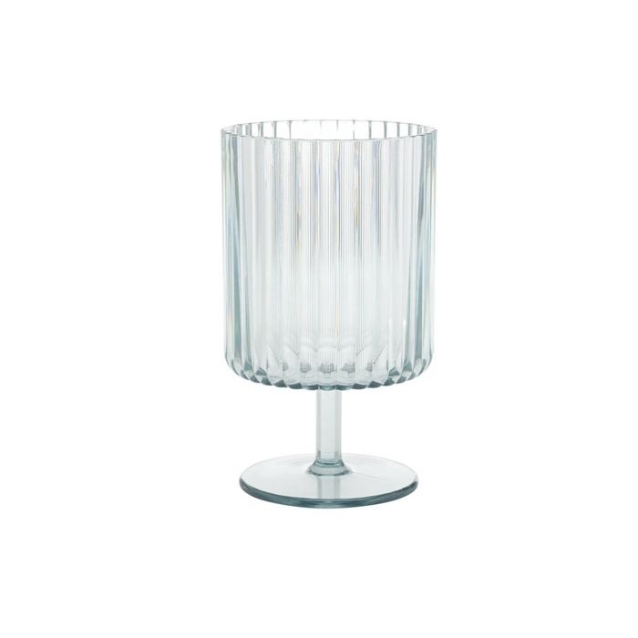 A pale blue fluted wine goblet in reusable acrylic. Ideal for outdoor entertaining. Sold as a set of 4.