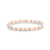 White, rose pink and gold stretch bracelet made with flat, square "Tila" beads. One size fits most.