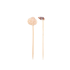 Two bamboo cocktail picks topped with a white shell and a beige shell. Sold as a pack of 50, 25 of each shell.