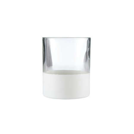 Simple Vase. Clear glass vase with a matte white base. Ideal size for a desk or bedside table. 5.75" height x 3.25" diameter at base. Hand wash only.