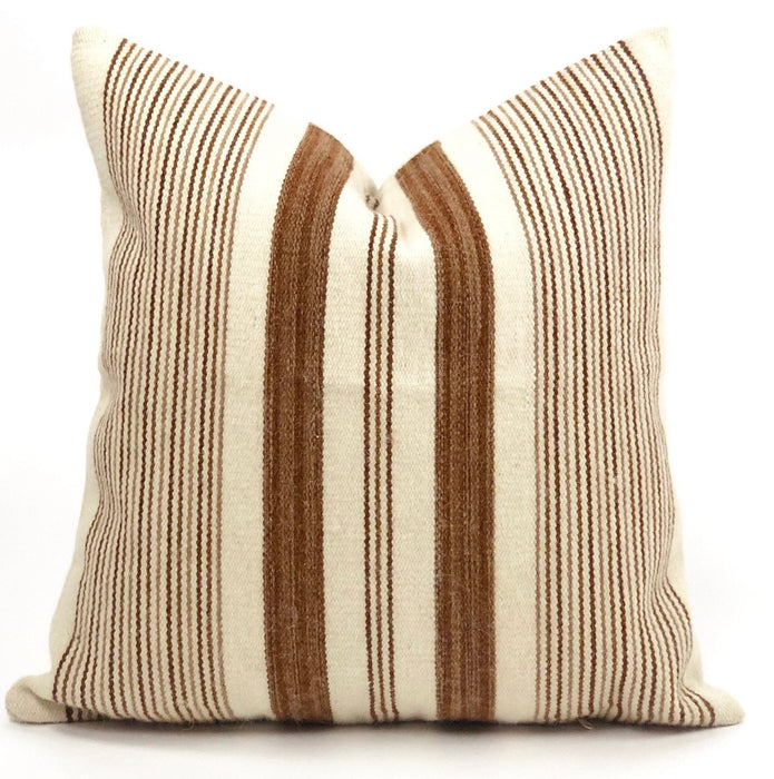 Cream and camel varigated stripe alpaca wool pillow