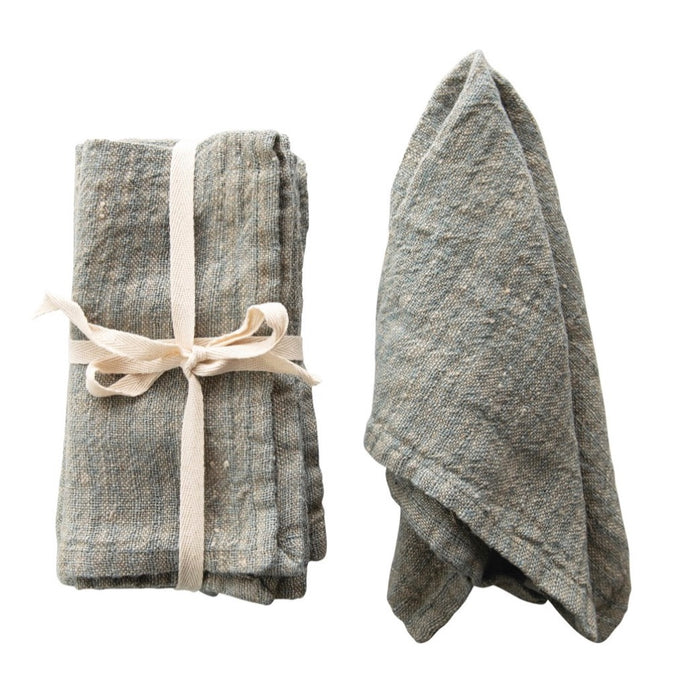 Set of 4 rustic linen napkins in a cross of sea foam blue and flax linen.  Perfect for the natural table setting with just a hint of color. 18" square.