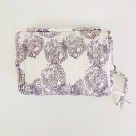 Travel Pouch in "lilac urchin" block print from By the Sea Organics. 100% organic cotton. 10" x 7"