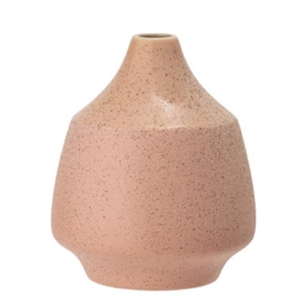 Blush Stoneware Vase in a matte reactive glaze with subtle speckles showing through. Perfect accent for the modern boho home. Measures 7"H  5.5" diameter.