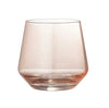 Rose' Stemless Glass. The modern shape combined with the pretty shade of blush adds style and sophistication to your table. Measures 3.5" H 3.75". Holds approximately 8 oz. Dishwasher safe.