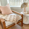 Neutral tie dye throw styles with our Blush mud cloth pillow. Each sold separately.