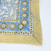 Peri + Saffron block print sarong from By the Sea Organics. Pretty paisley motif in white, periwinkle and saffron yellow. Use as a sarong, scarf or table covering. Measures 46" x 72".