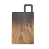 Mango Wood Cheese/Cutting Board with a smoked ombre finish. Modern rectangular shape with asymmetric handle. Measures 18"L  10"W.