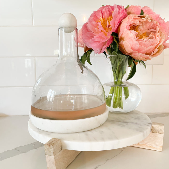 Glass + Marble Decanter shown with Small Marble + Wood Serving Board. Each sold separately.