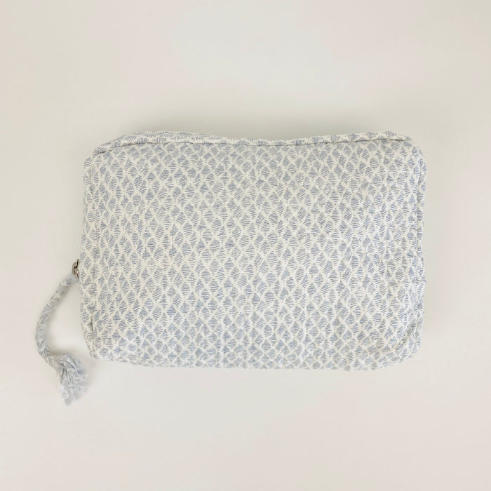 Travel Print in "fish school" block print from By the Sea Organics. 100% organic cotton, zip pouch. 10" x 7"