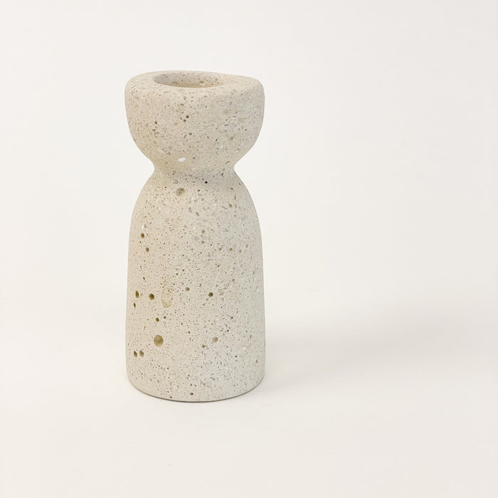 Tall Minimalist Candle Holder in pumice. Made from hand cast concrete. Holds a standard taper candle. 3.75" H