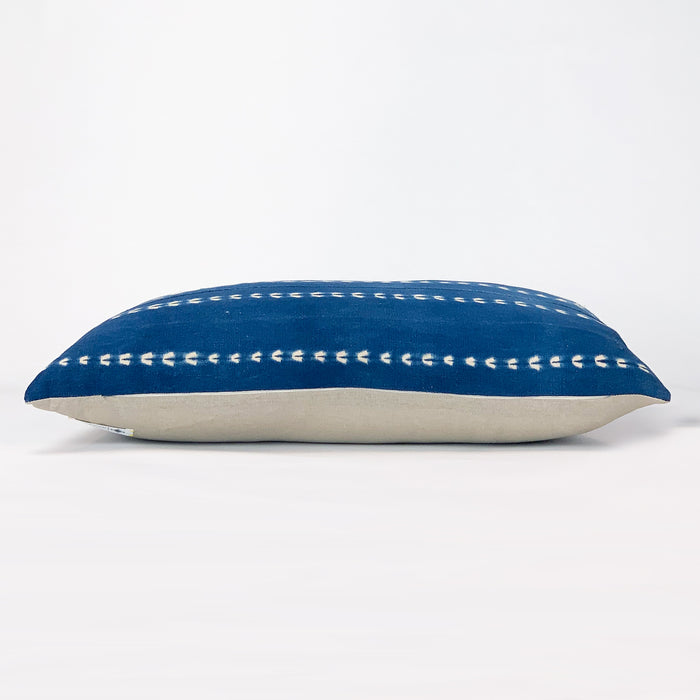 indigo shibori stripe pillow with natural linen back