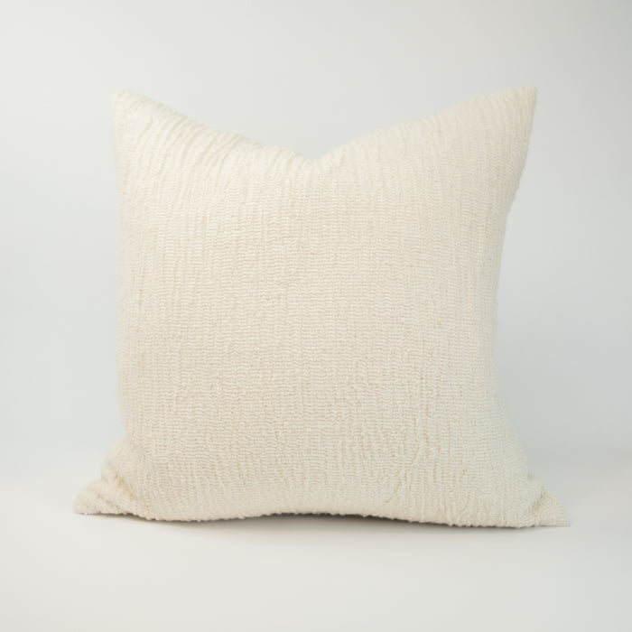 The Aria Pillow Cover is limited edition, made from a handwoven hemp textile in a cream textured boucle’ weave. It’s sophisticated texture works well with modern, coastal and bohemian decor. Measures 20” x 20”. Insert NOT included.